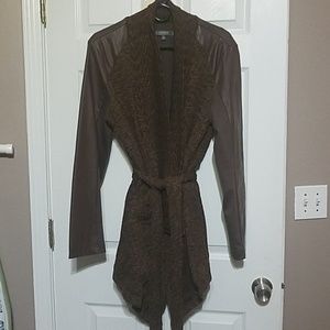 Tweed & Faux Leather Wrap Jacket
